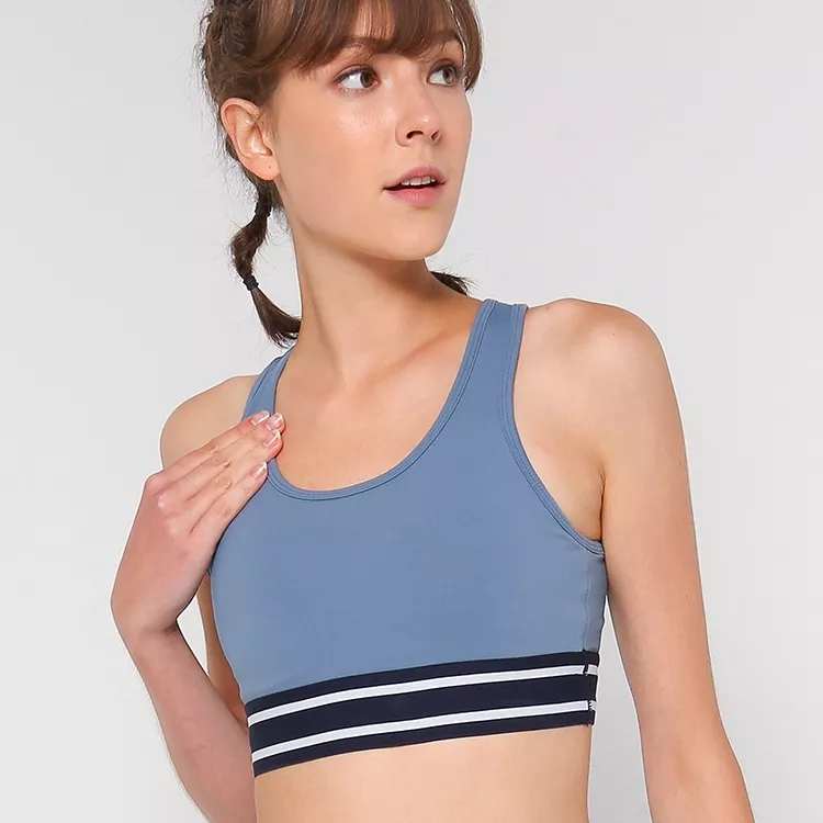Blue And White Striped Ladies Sports Bra Sostenidor esportiu de dona amb ratlles blaves i blanques