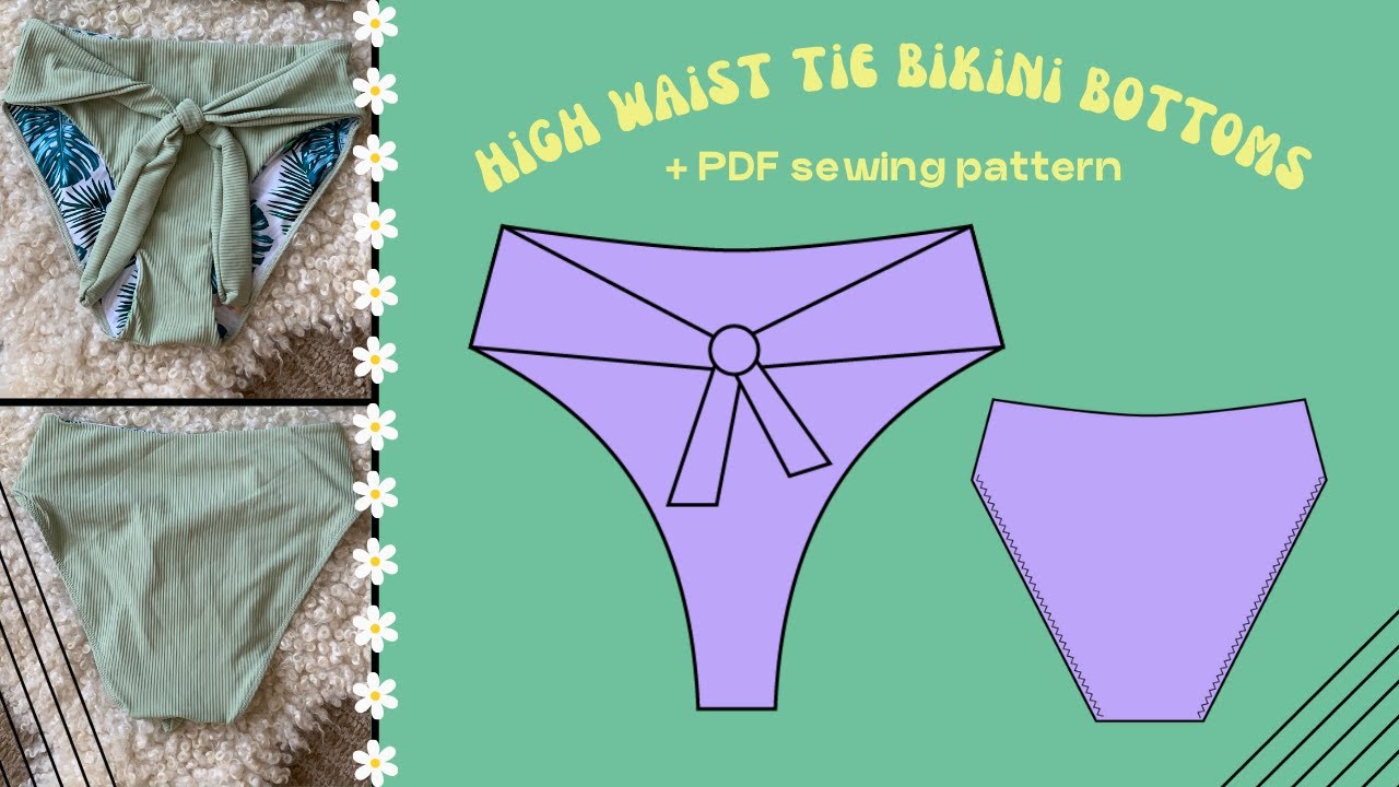 high waist tie bikini bottoms and pdf sewing pattern pantalons de bikini amb corbata de cintura alta i patró de costura en pdf