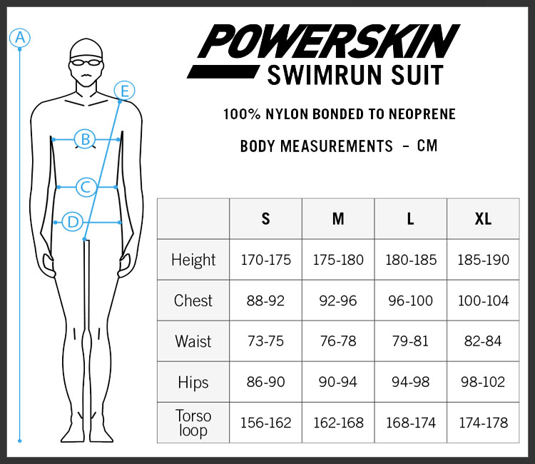 Powerskin Swimrun Suit Size Chart Powerskin Swimrun Suit Groottekaart