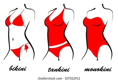 three types swimsuits bikini tankini tres tipus de banyadors bikini tankini