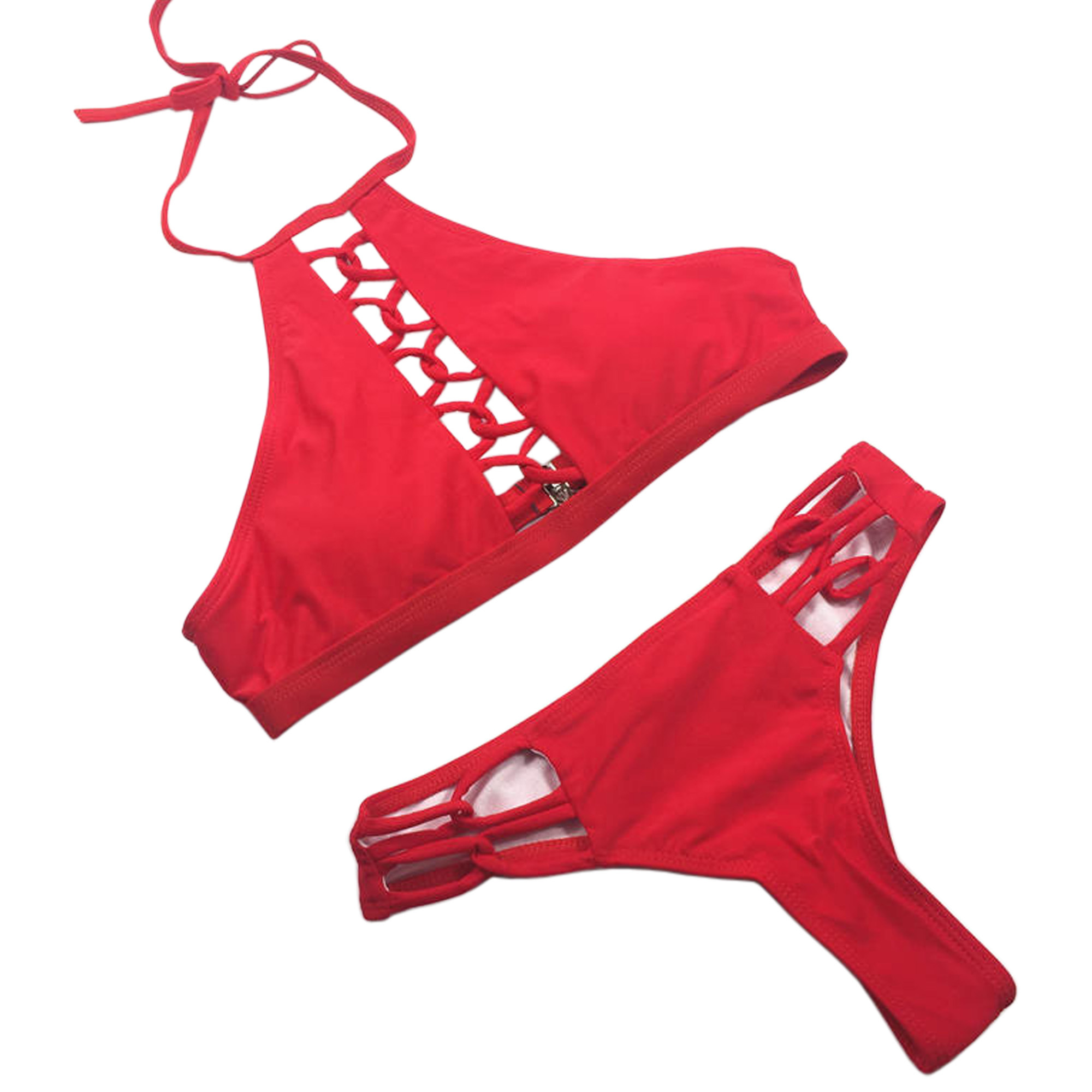 women two piece bikini set sexy cross strap solid swimwear طقم بيكيني نسائي مكون من قطعتين مثير بحزام متقاطع ملابس سباحة صلبة